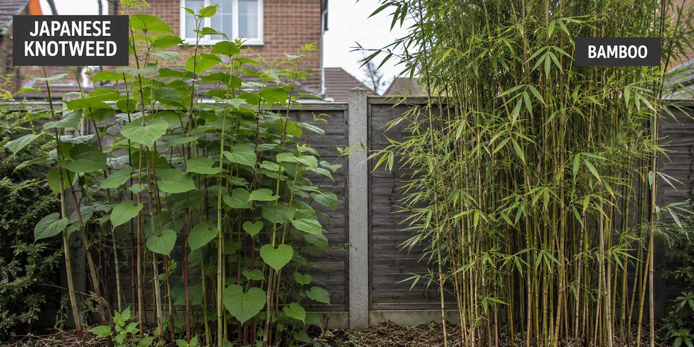 Comparison of bamboo and Japanese knotweed growing in a UK garden